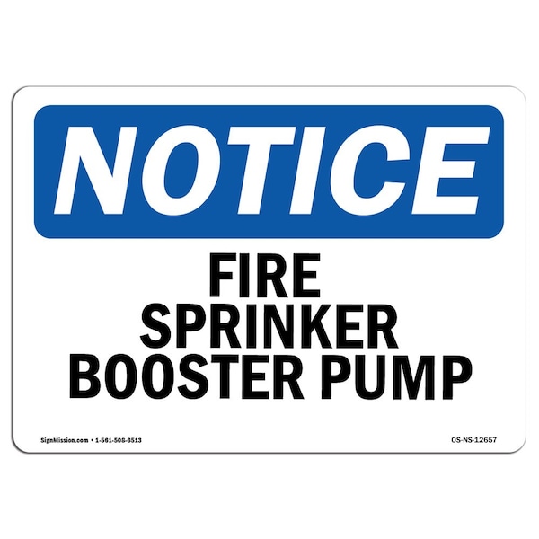 OSHA Sign, Fire Sprinkler Booster Pump, 5in X 3.5in Decal, 10PK, 3.5" W, 5" L, Landscape, PK10